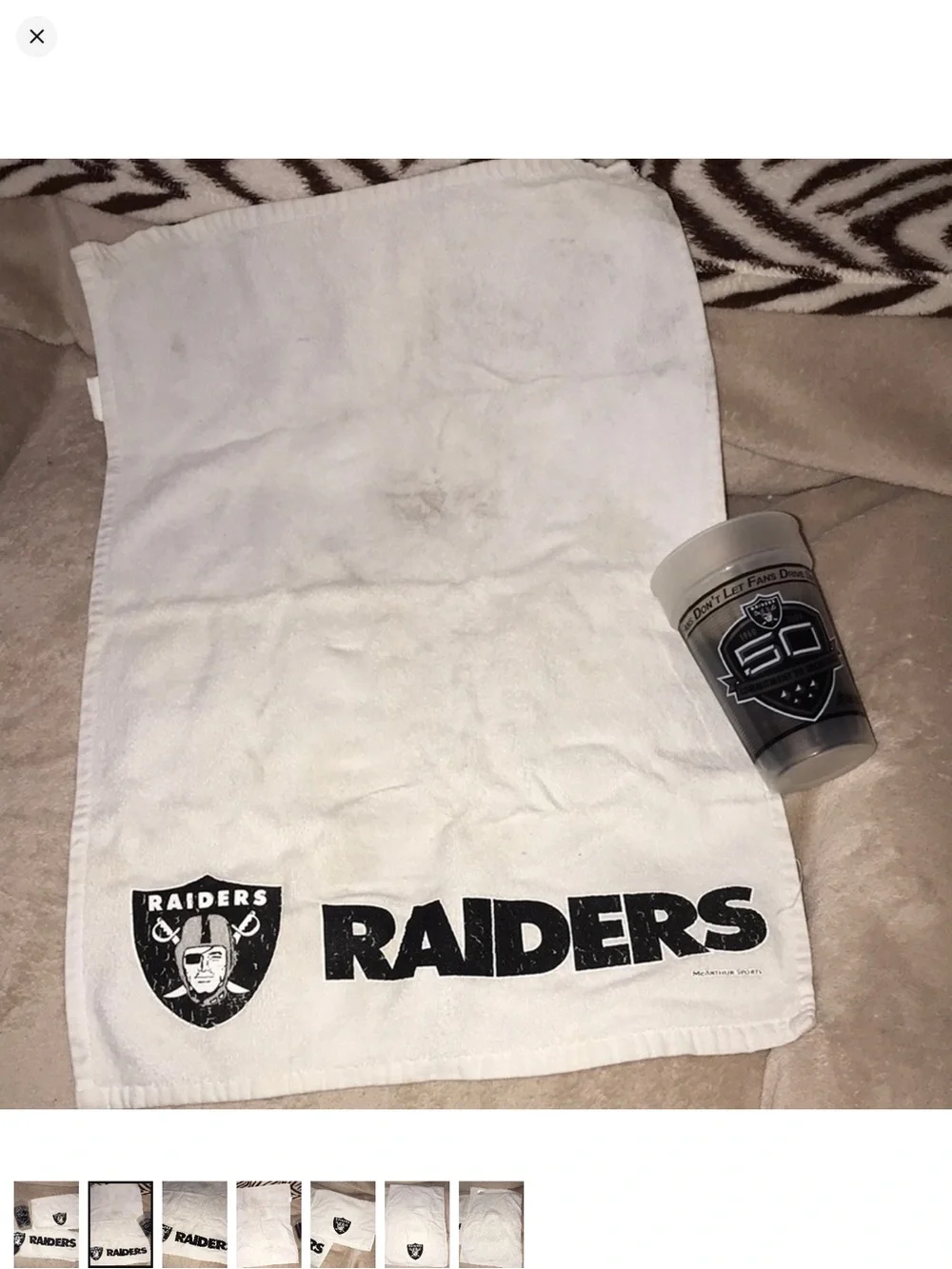 2 Oakland Raiders White Towels & Cup Fan Set - Black Logo